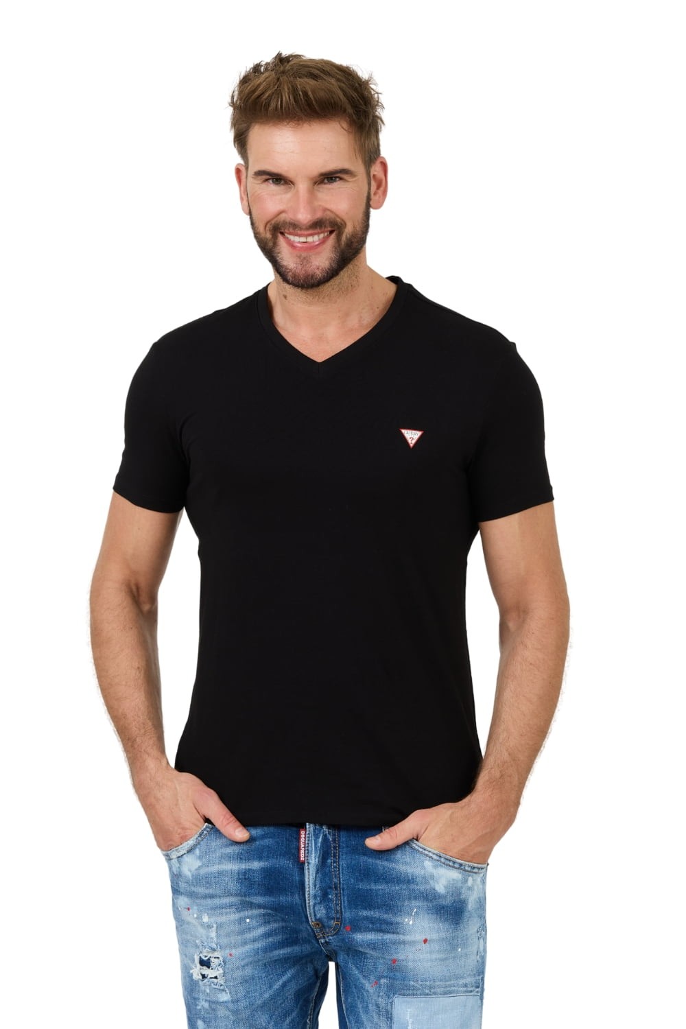 GUESS Czarny męski t-shirt bawełniany Core Tee Str