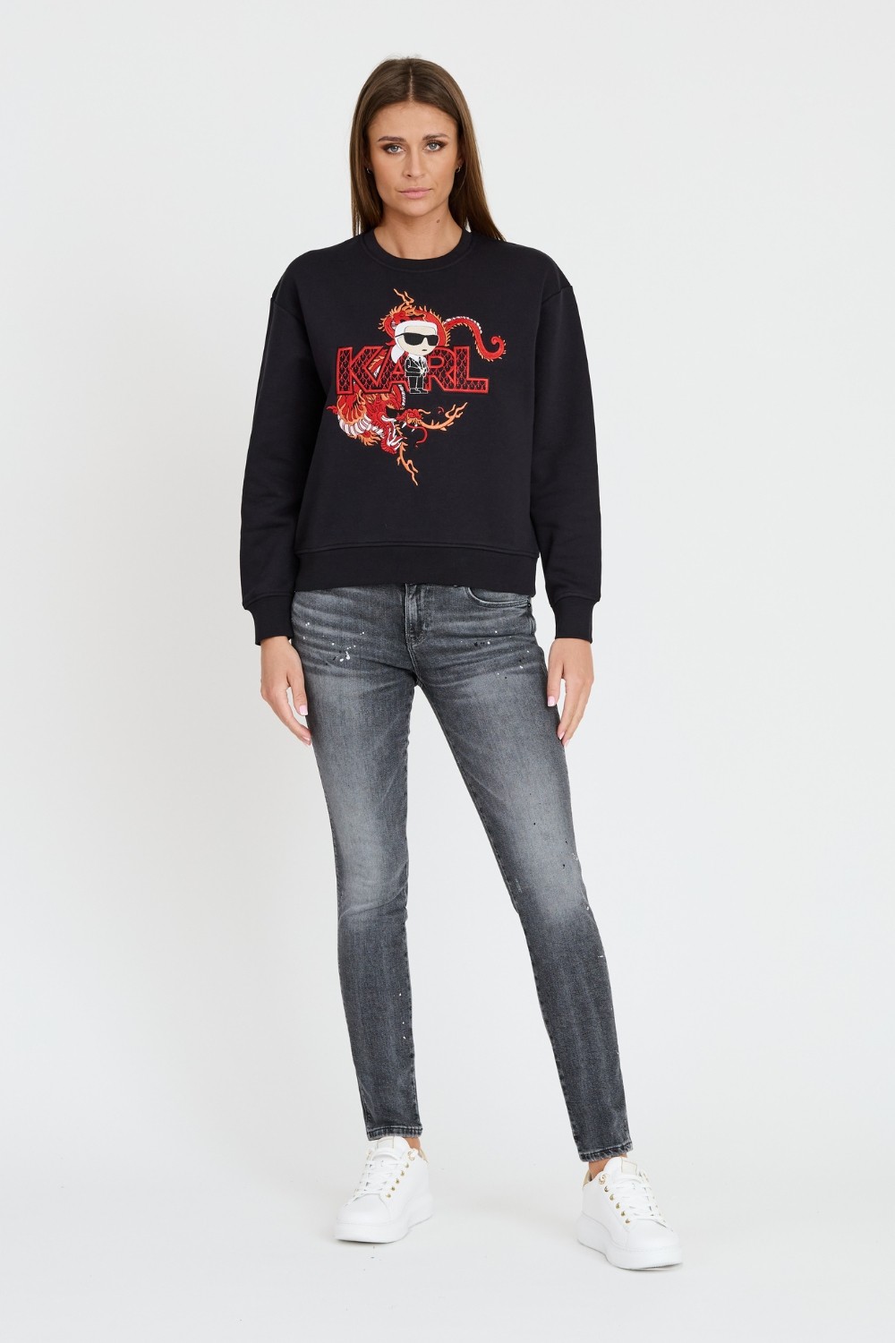 KARL LAGERFELD Black iconic linen sweatshirt