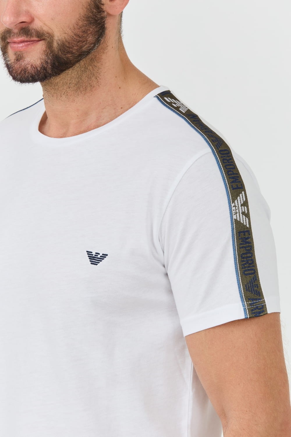 EMPORIO ARMANI Biały męski t-shirt bande logo