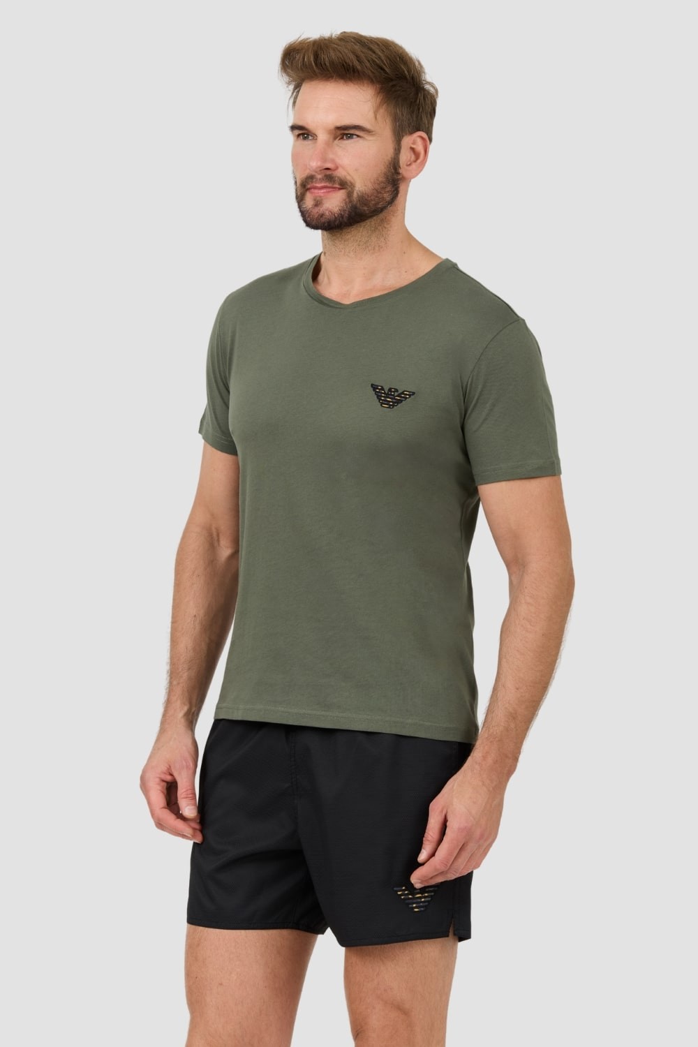 EMPORIO ARMANI Zielony męski t-shirt logo brodé