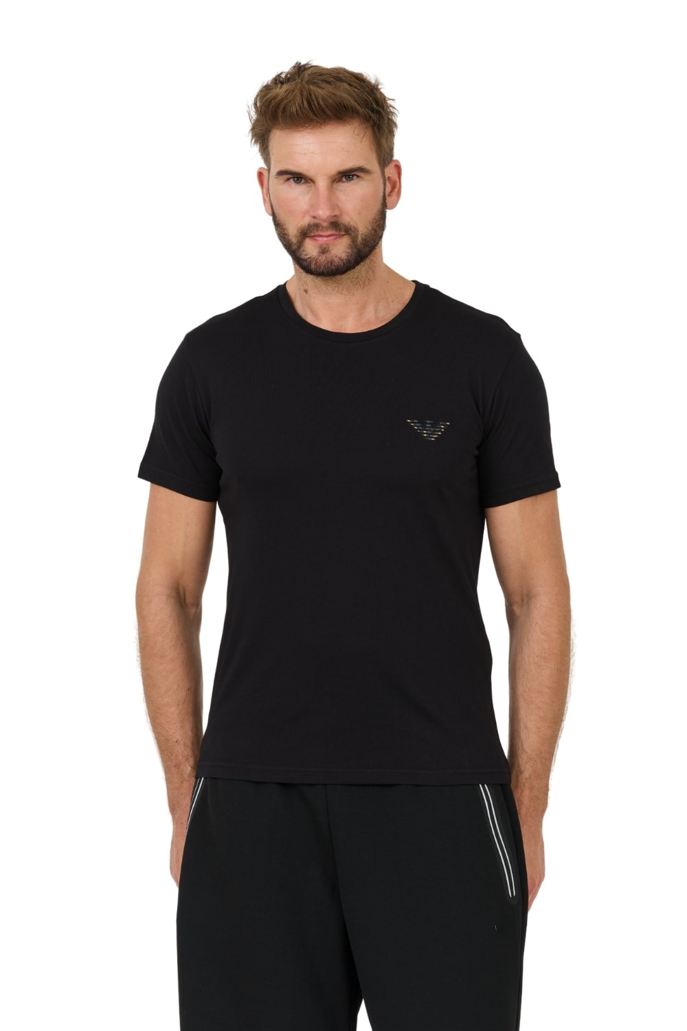 EMPORIO ARMANI Czarny męski t-shirt logo brodé