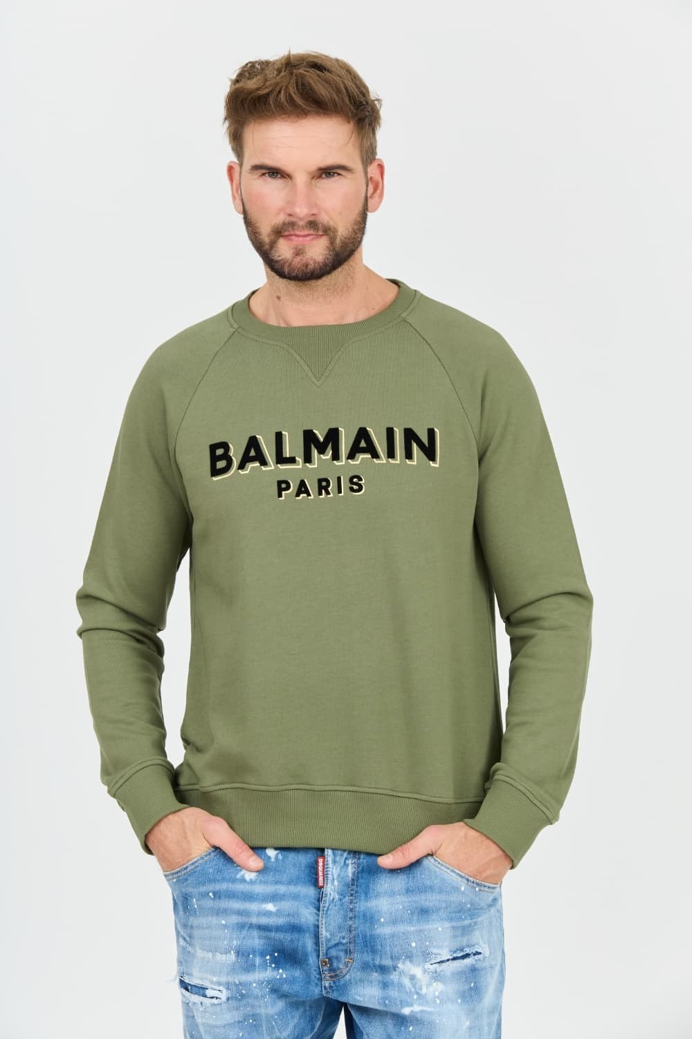 BALMAIN Green Flock&foil Sweatshirt