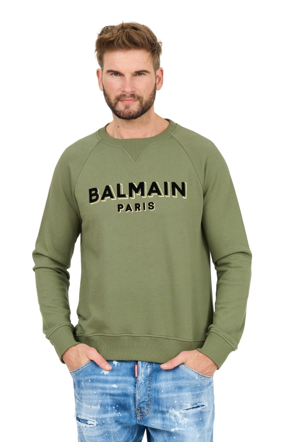 BALMAIN Green Flock&foil Sweatshirt