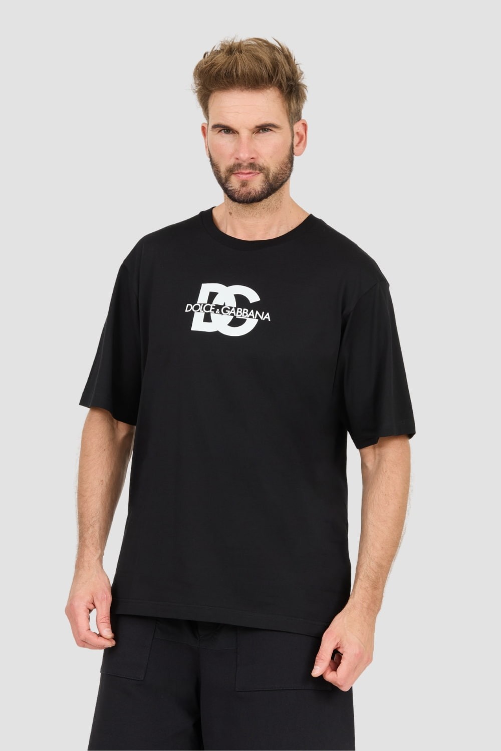 DOLCE & GABBANA Czarny męski t-shirt z dużym logo