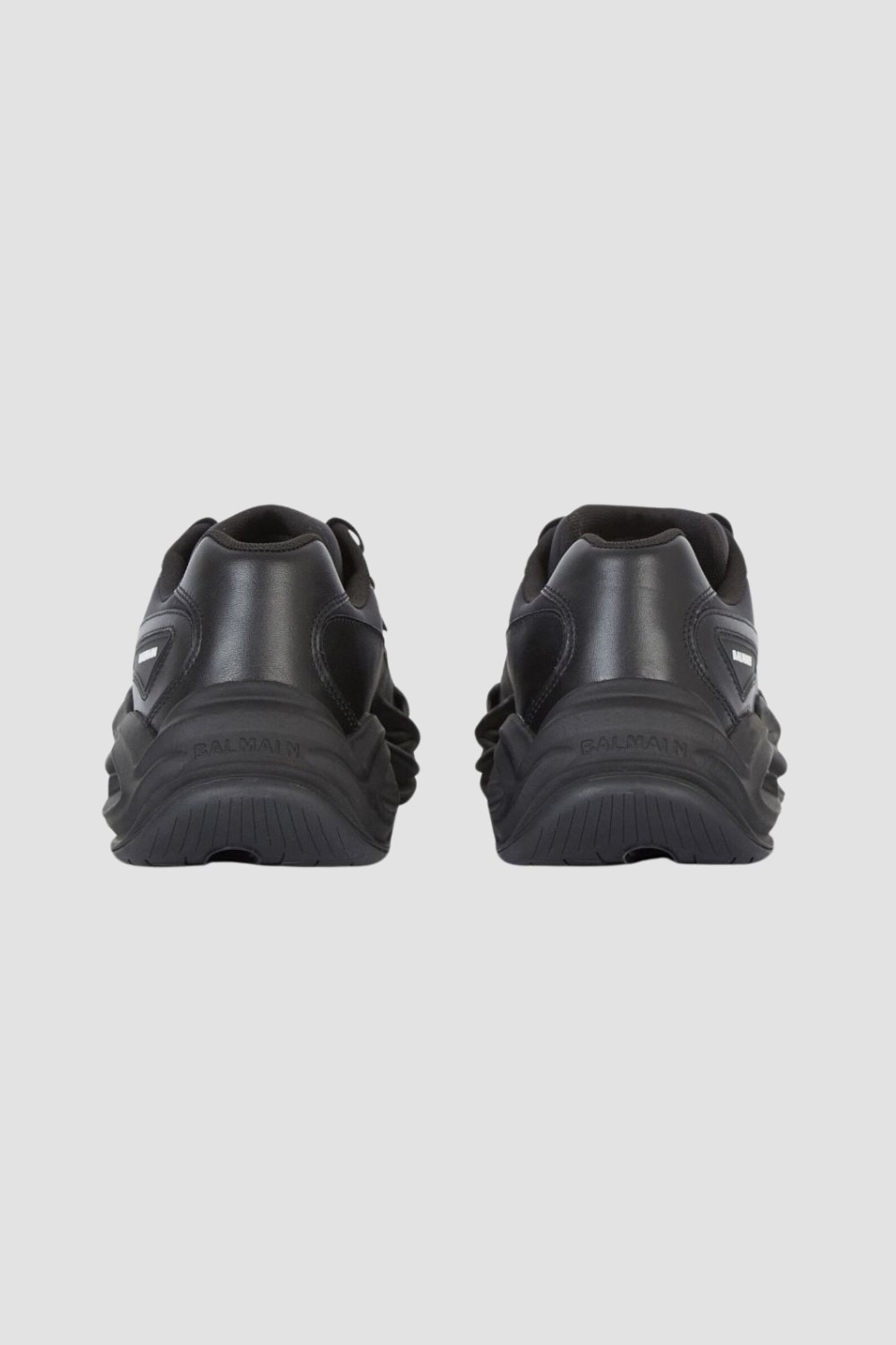 BALMAIN Black Run-row-leather & Nylon sneakers