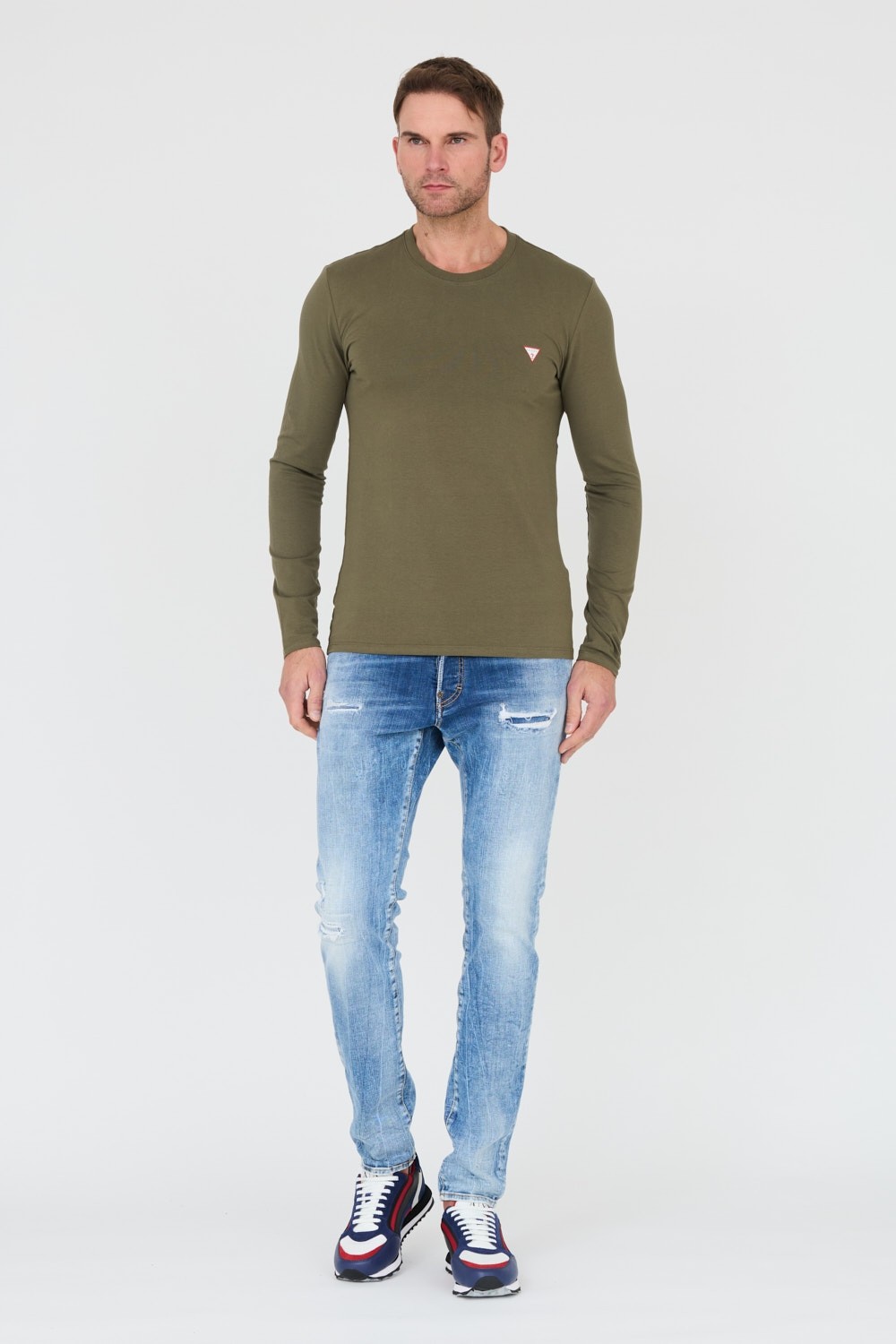 GUESS Zielony męski longsleeve Core Tee