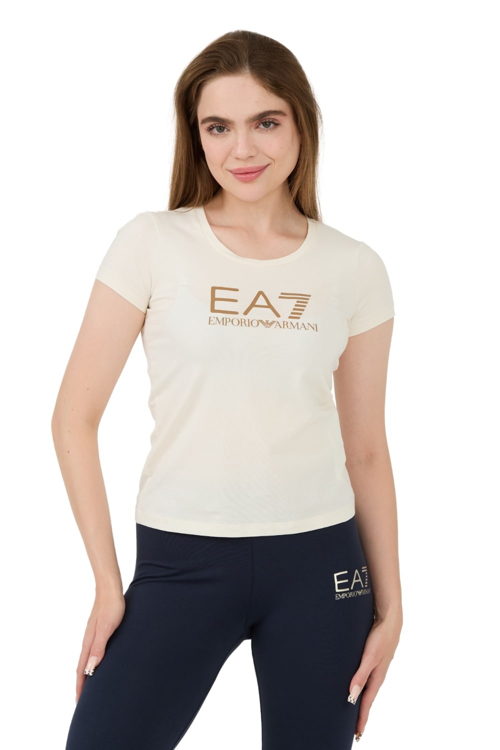 EA7 Beżowy damski t-shirt