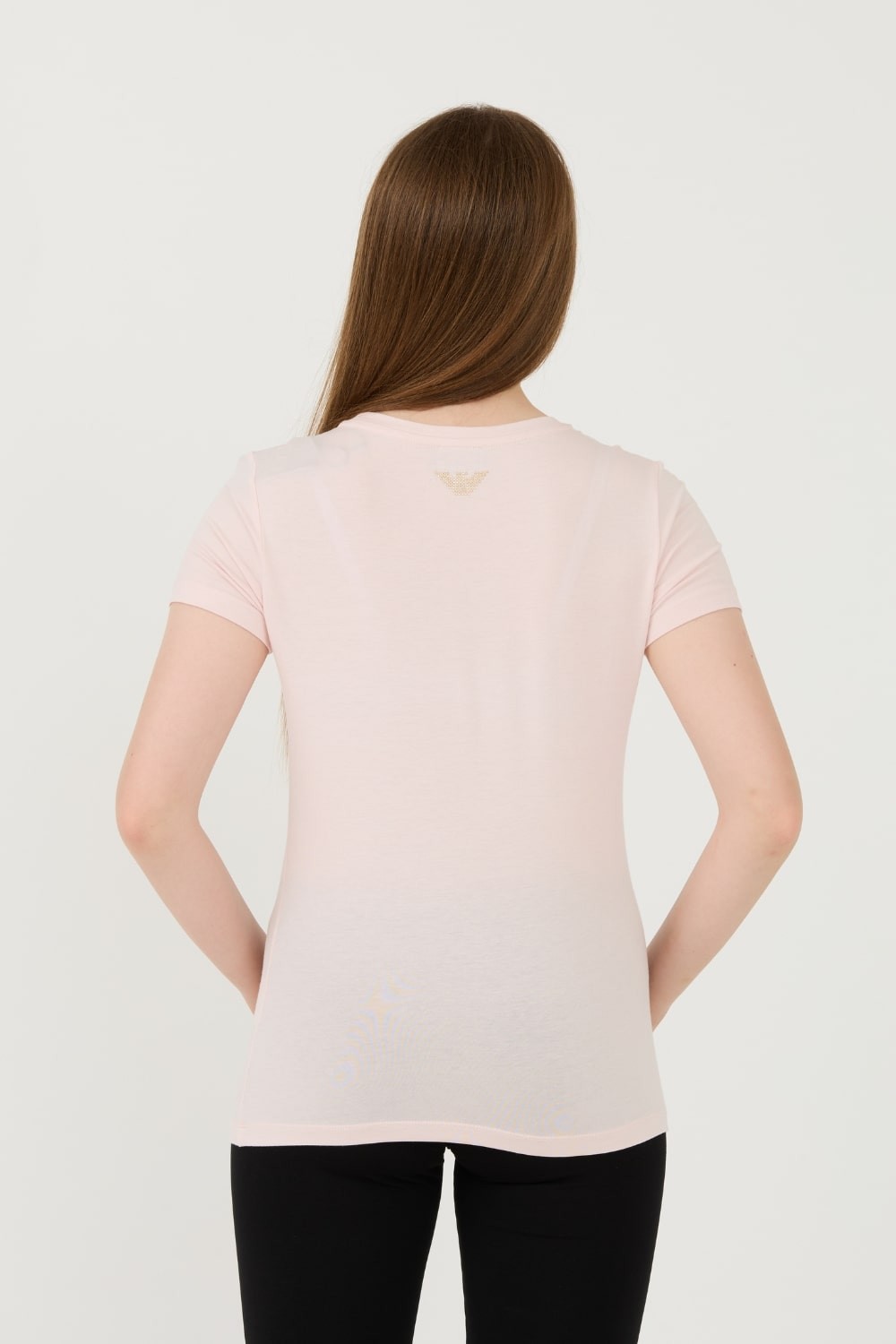 EA7 Różowy damski t-shirt z cyrkoniami