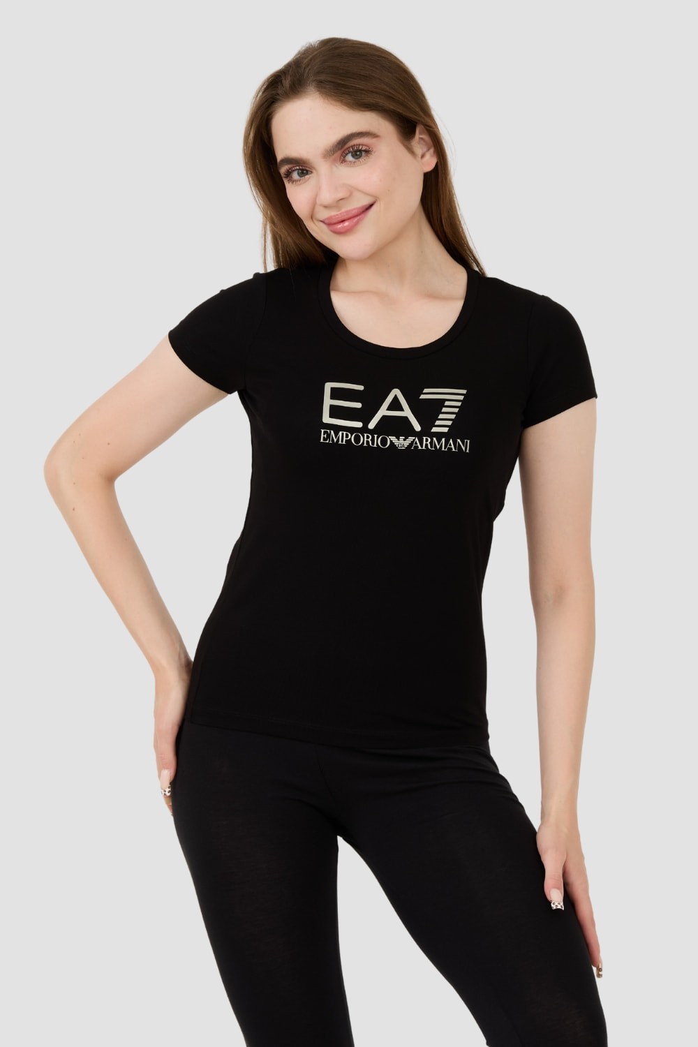 EA7 Czarny t-shirt ze srebrnym logo