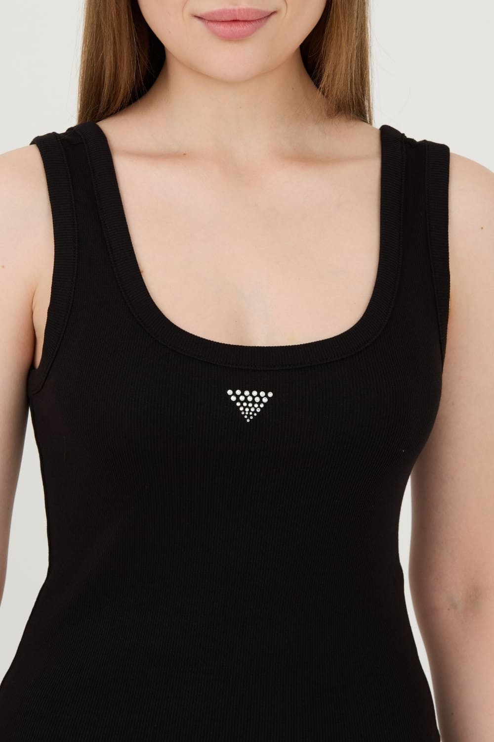 GUESS Black Triangle Bling Rib Tank Top