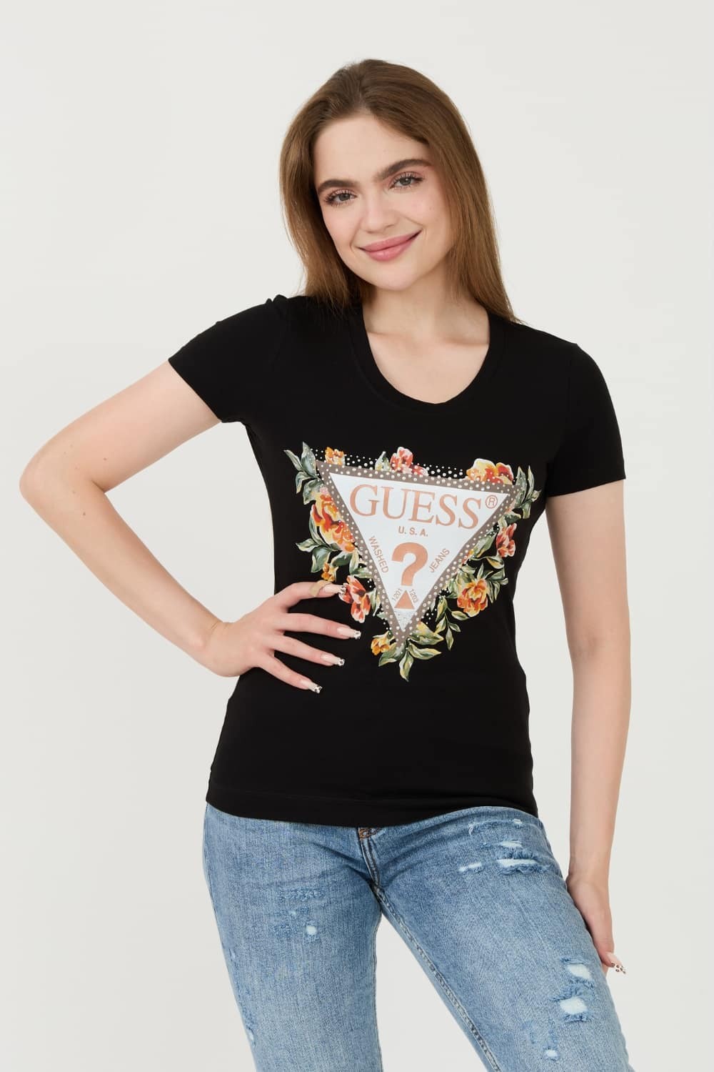 GUESS Black Triangle Flowers t-shirt