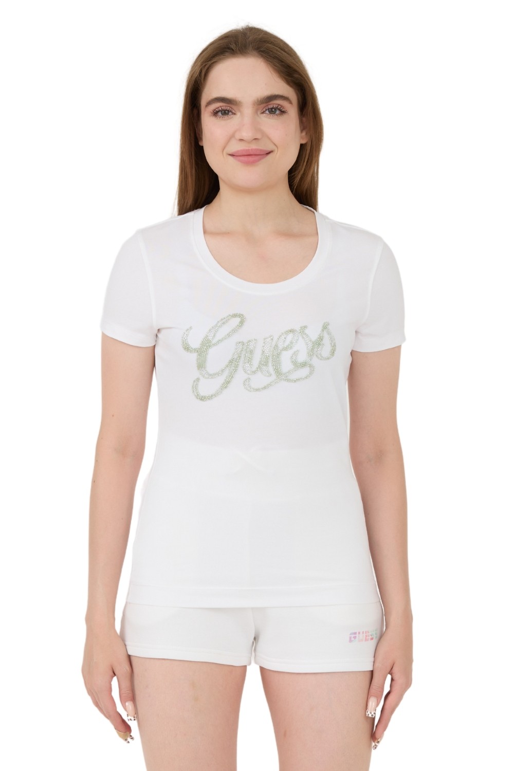 GUESS Biały damski t-shirt Script