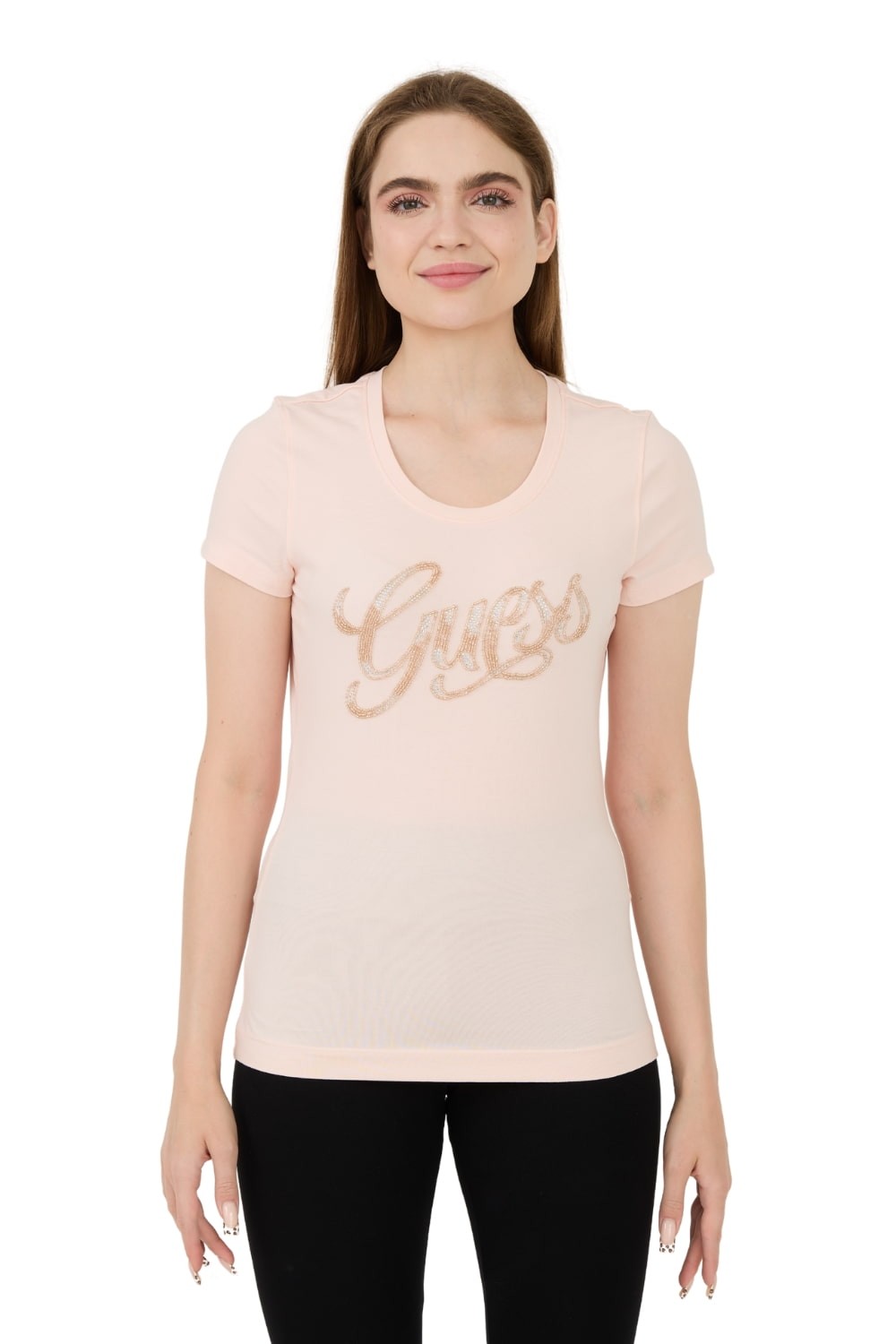 GUESS Różowy t-shirt Script