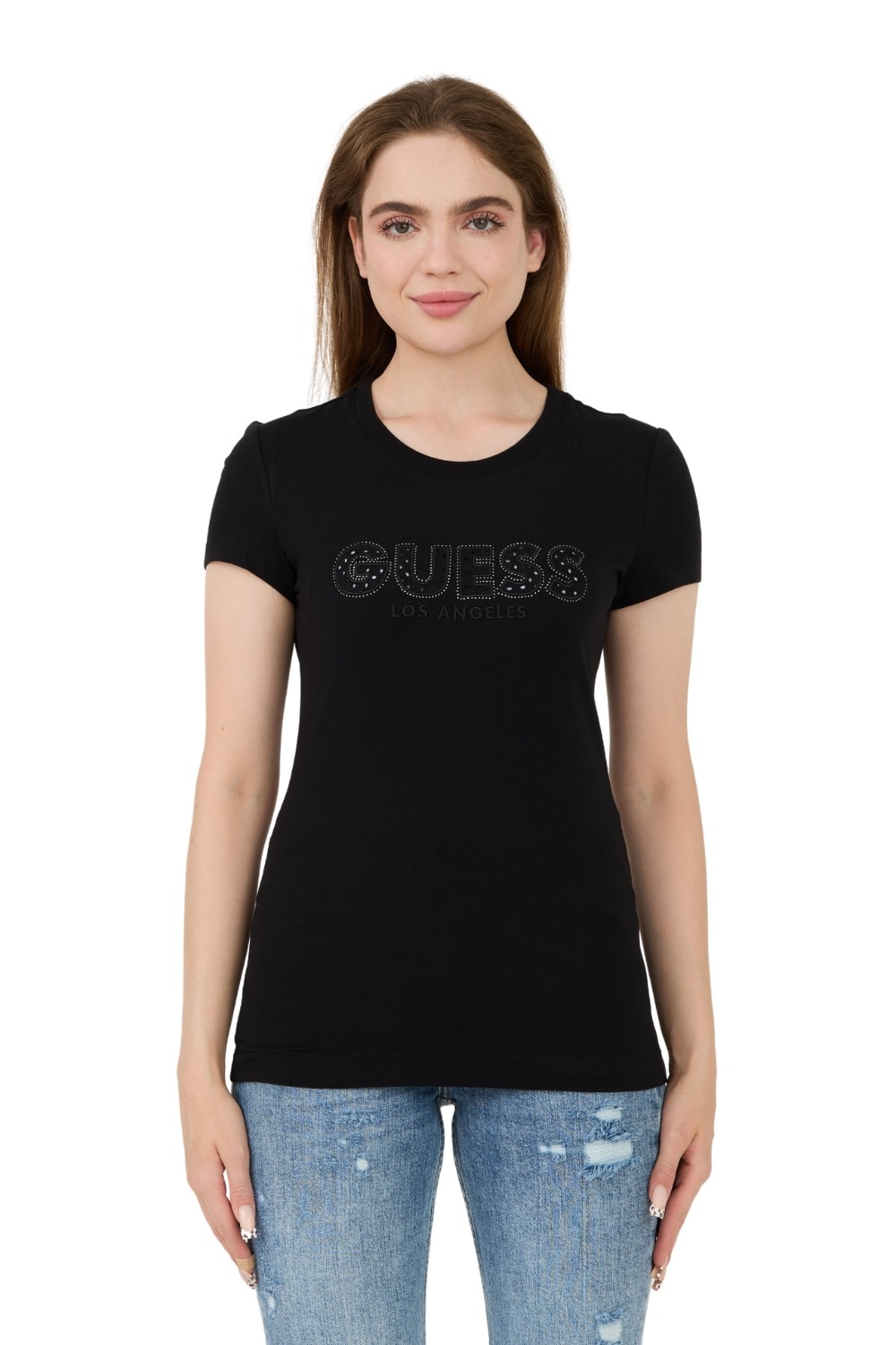 GUESS Czarny damski t-shirt Sangallo Tee