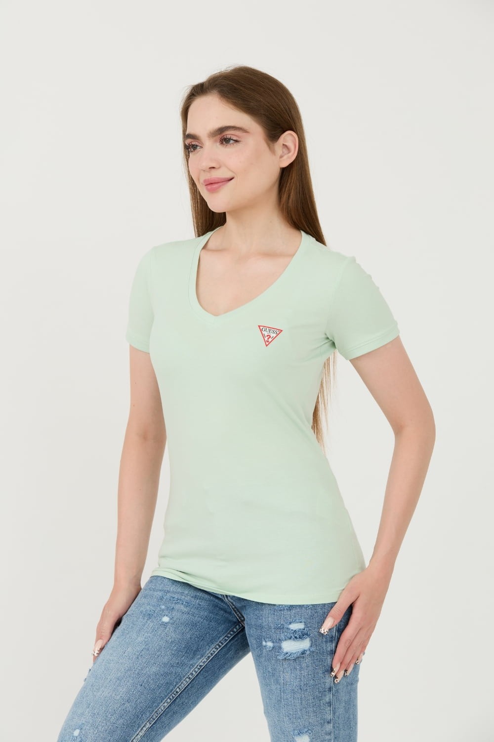 GUESS Miętowy t-shirt Mini Triangle Tee