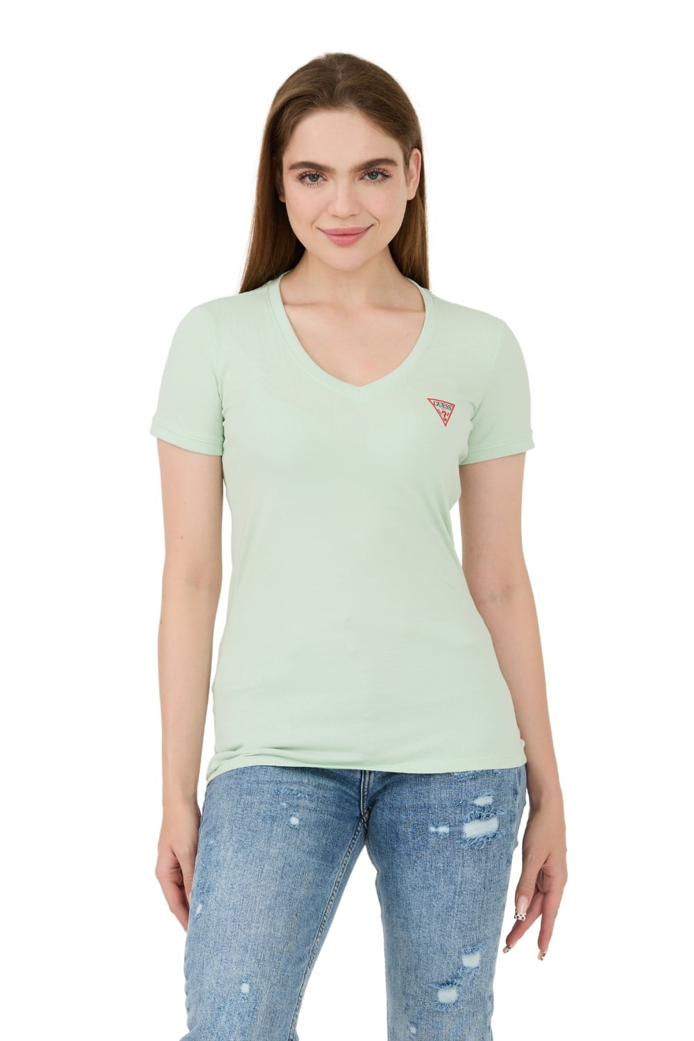 GUESS Miętowy t-shirt Mini Triangle Tee