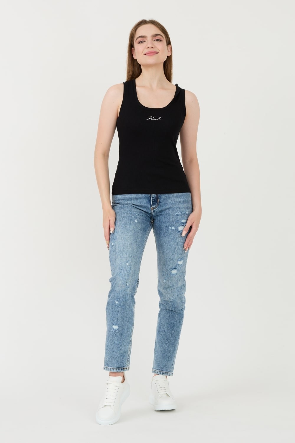 KARL LAGERFELD Czarny damski top Logo Rib Tank