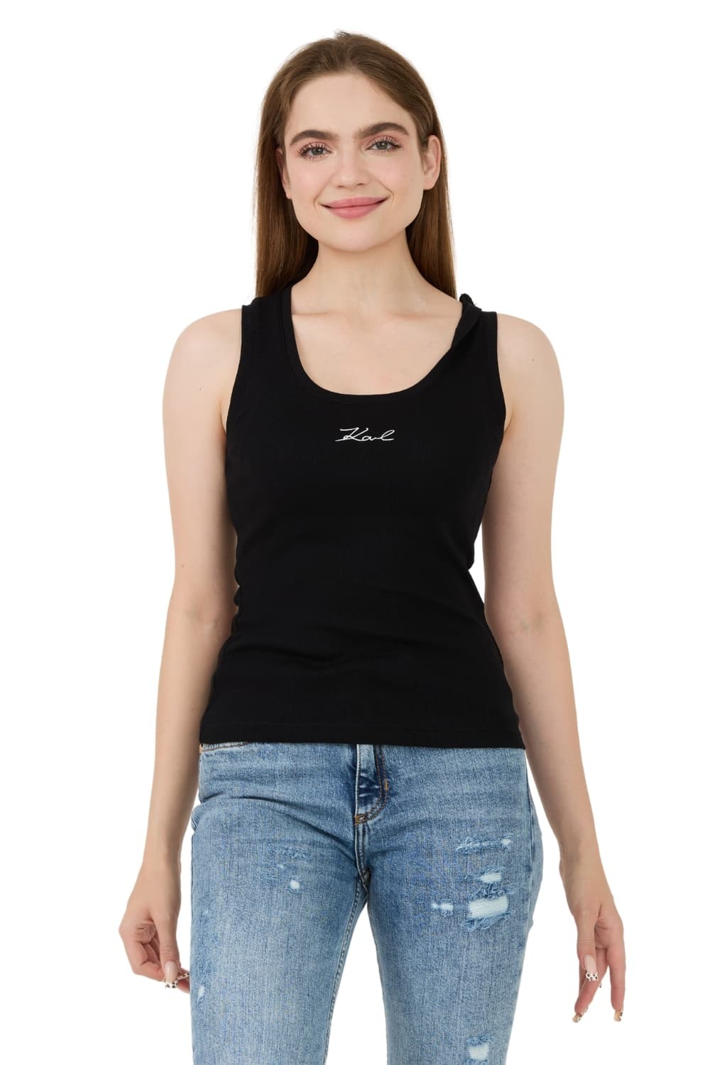 KARL LAGERFELD Czarny damski top Logo Rib Tank