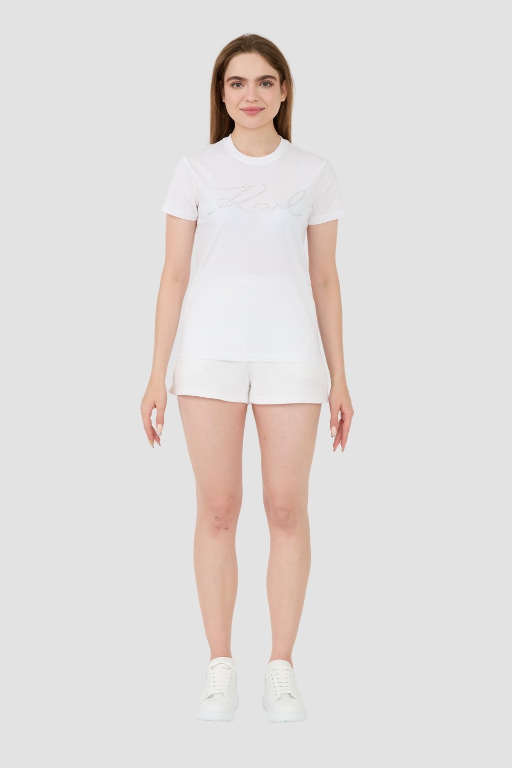 KARL LAGERFELD Tricou Rhinestone Logo alb pentru femei