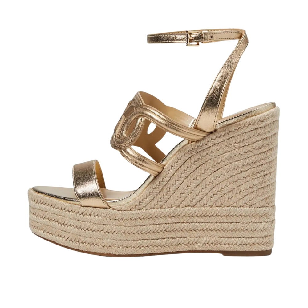 MICHAEL KORS Złote sandały Alma Wedge Espadrille