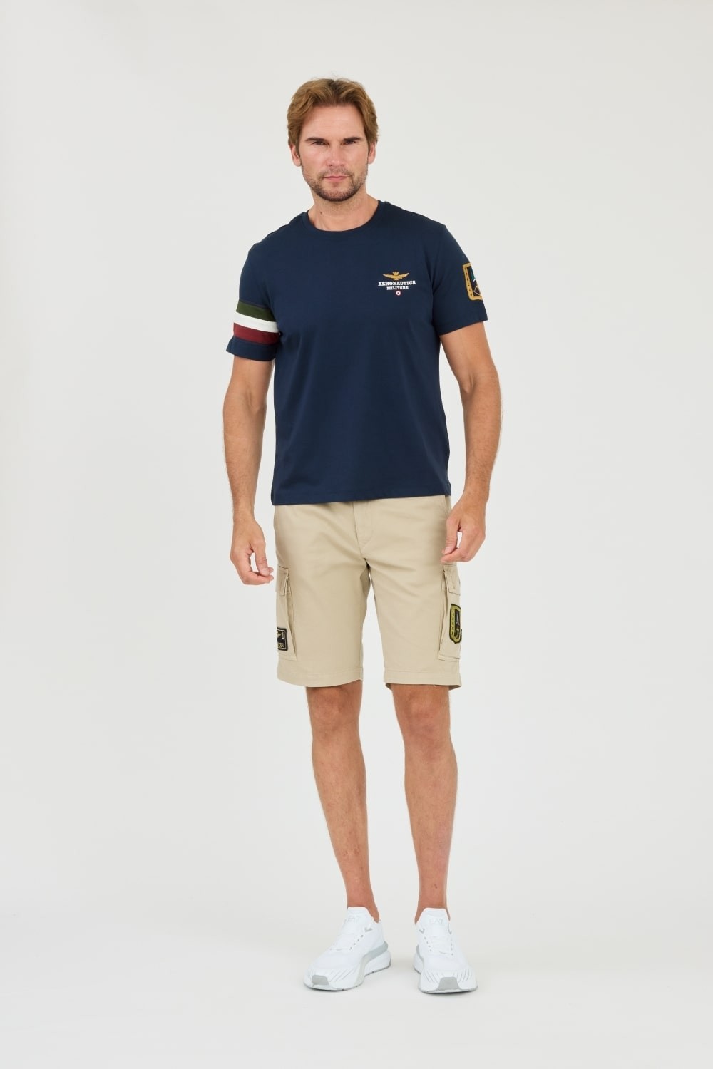 AERONAUTICA MILLITARE Navy blue Tricolor and badge t-shirt