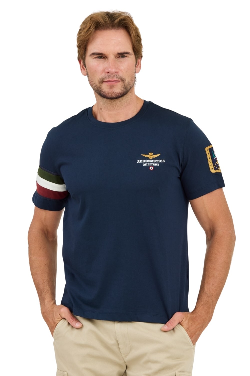 AERONAUTICA MILLITARE Navy blue Tricolor and badge t-shirt