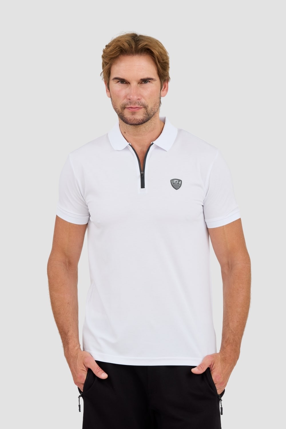 EA7 White zip-up polo shirt