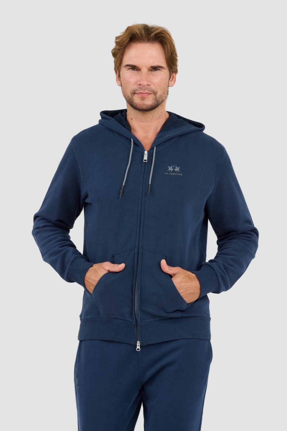 LA MARTINA Navy Blue Hooded Cot Sweatshirt