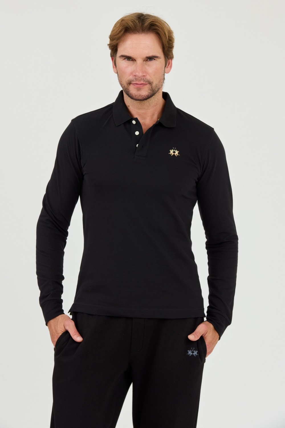 LA MARTINA Black longlevee polo Piquet Stretch