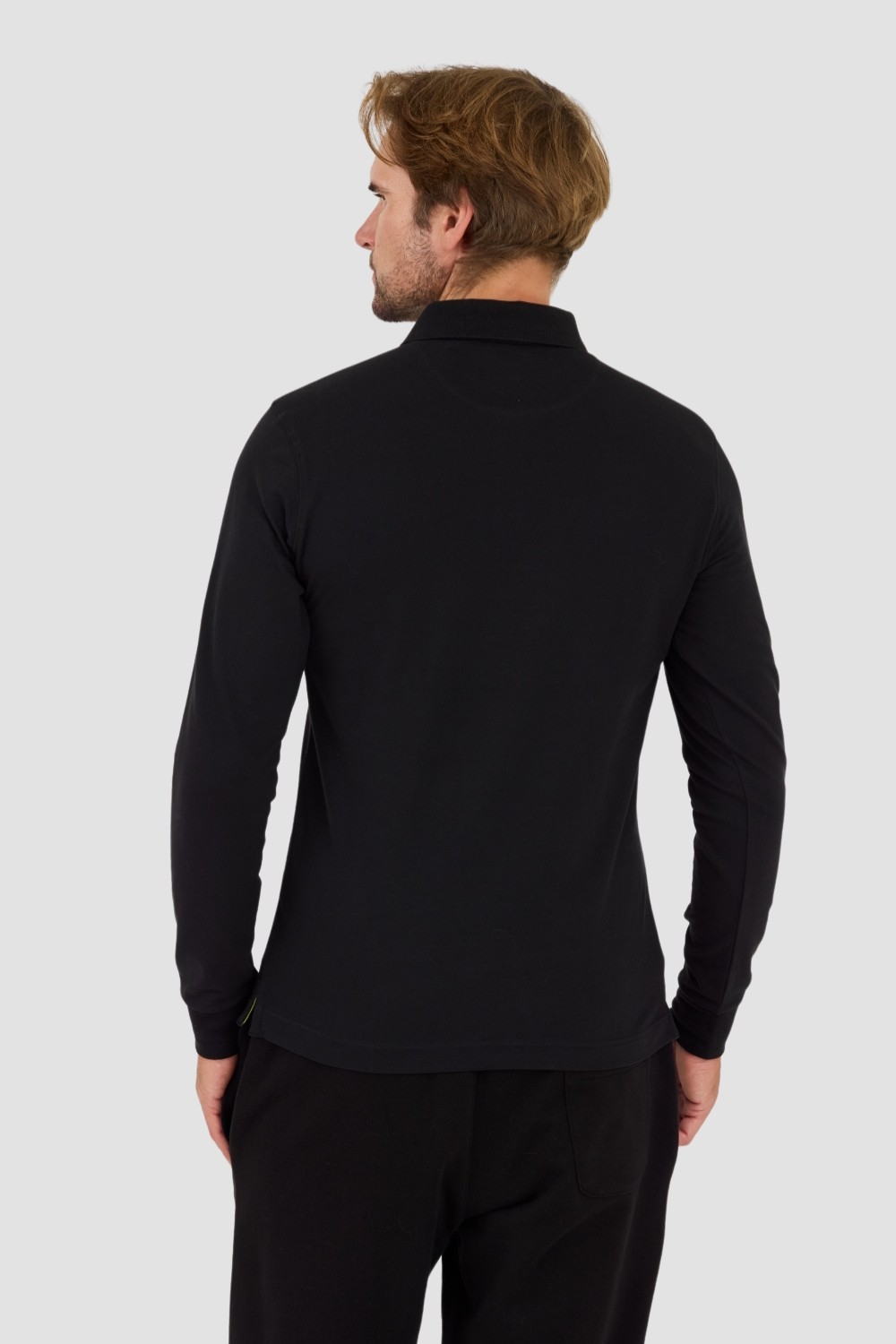 LA MARTINA Czarny męski longsleeve polo Piquet Stretch