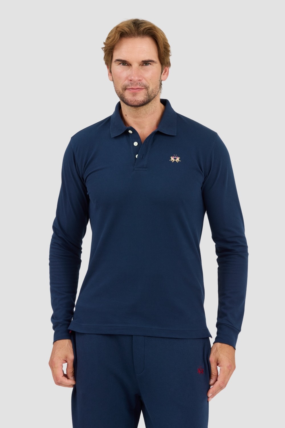 LA MARTINA Navy blue longlevee polo Piquet Stretch