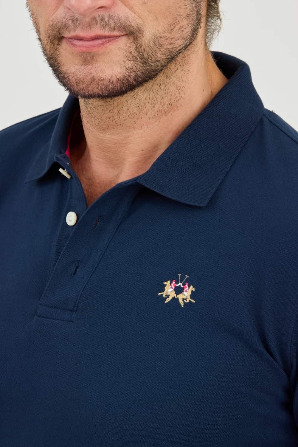 LA MARTINA Navy blue longlevee polo Piquet Stretch