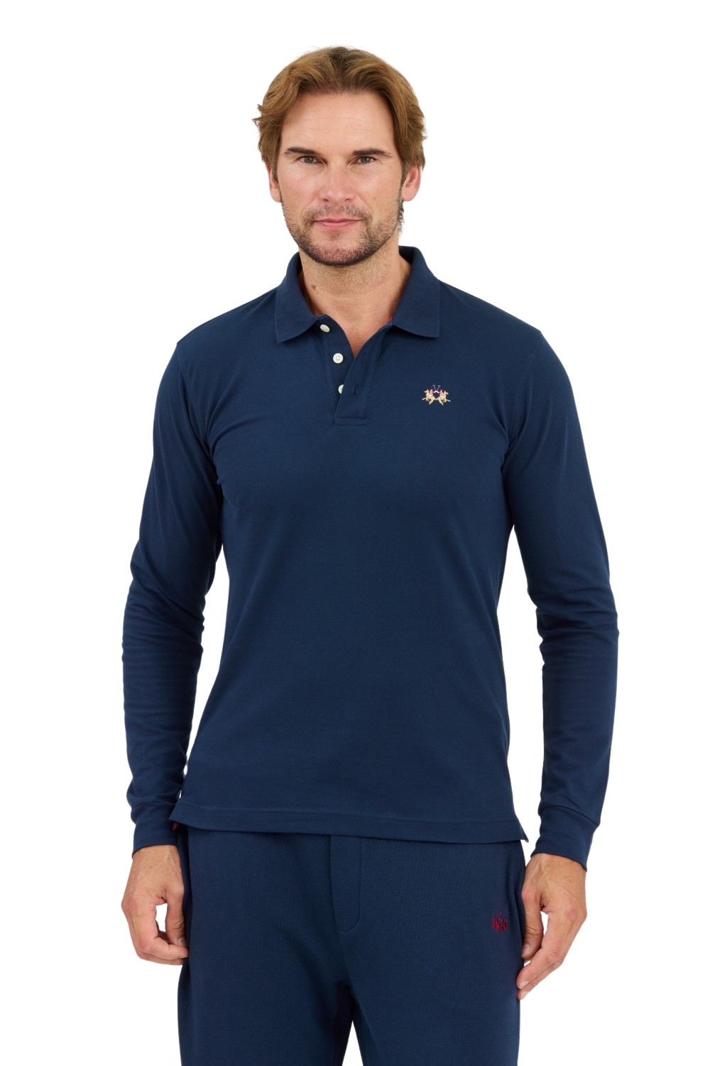 LA MARTINA Navy blue longlevee polo Piquet Stretch