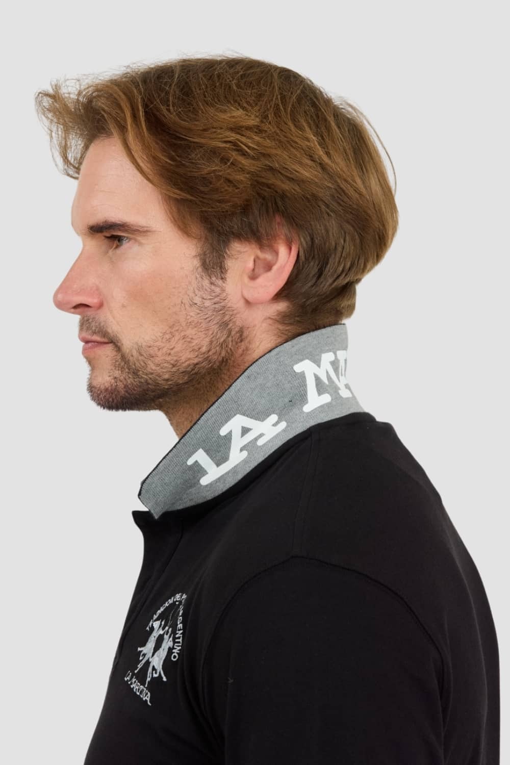 LA MARTINA Czarny męski longsleeve polo Piquet Stretch