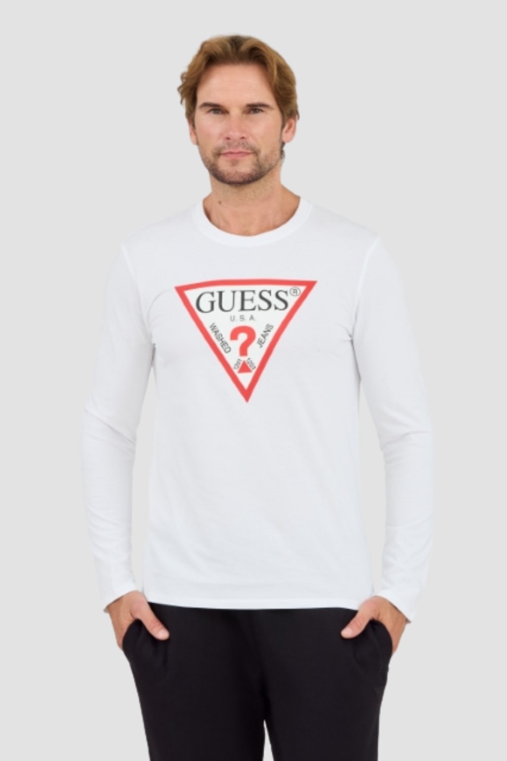 GUESS Biały męski longsleeve Original Logo Tee