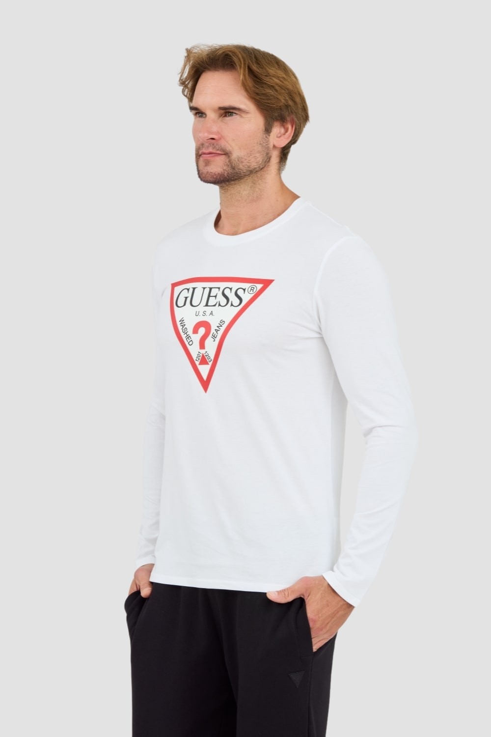 GUESS Biały męski longsleeve Original Logo Tee