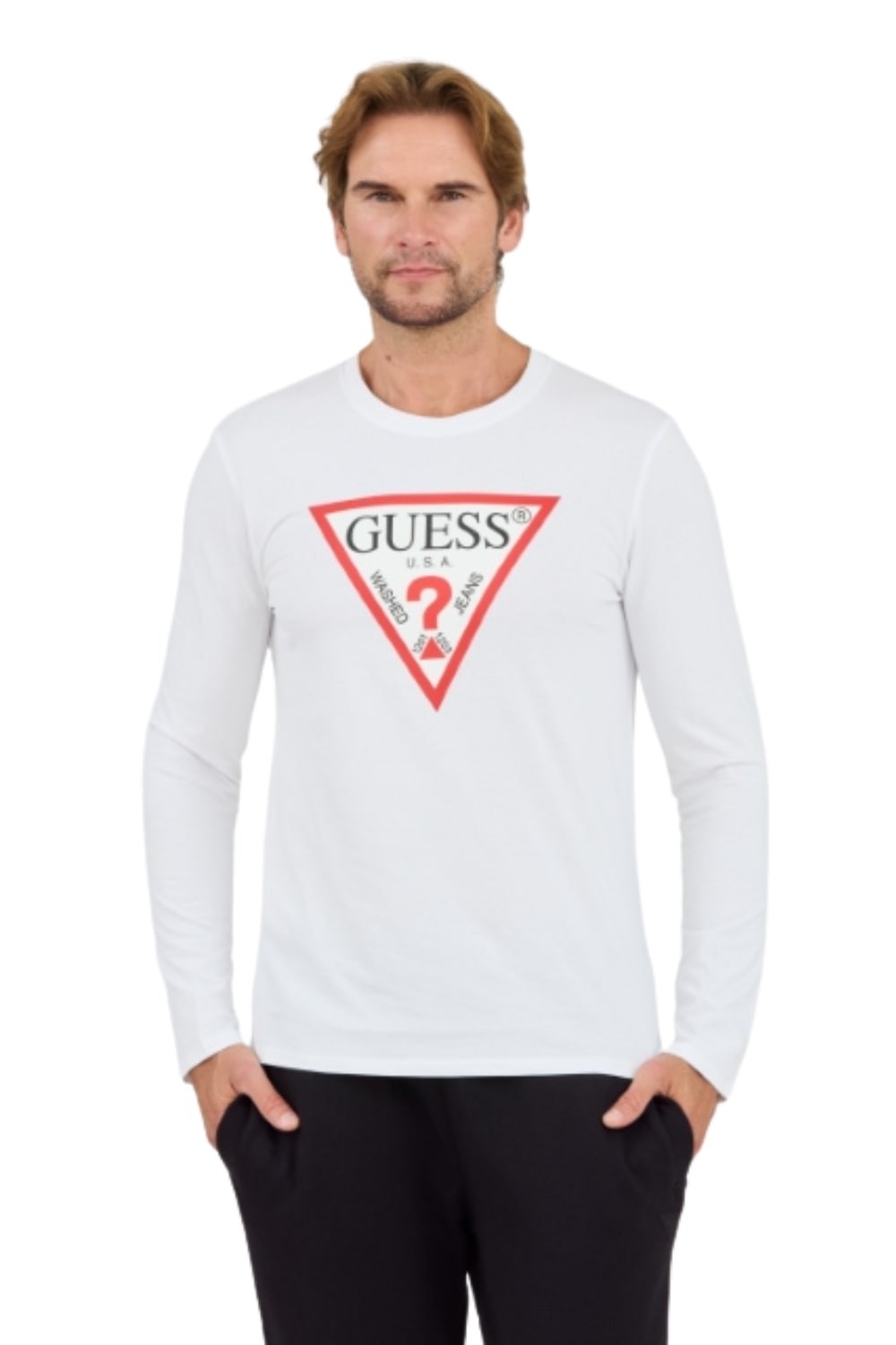 GUESS Biały męski longsleeve Original Logo Tee