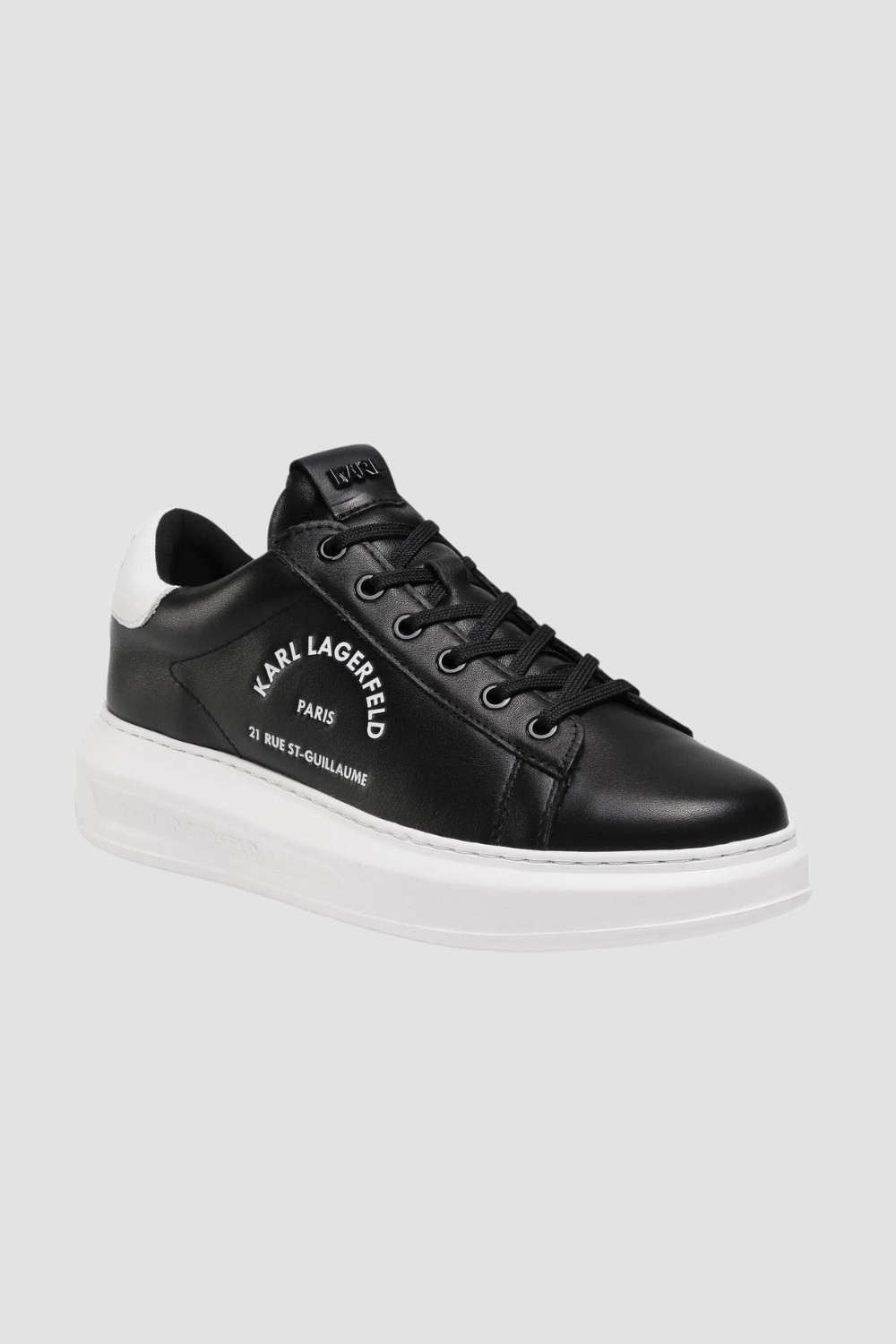 KARL LAGERFELD Black and white leather Maison Karl Lace sneakers