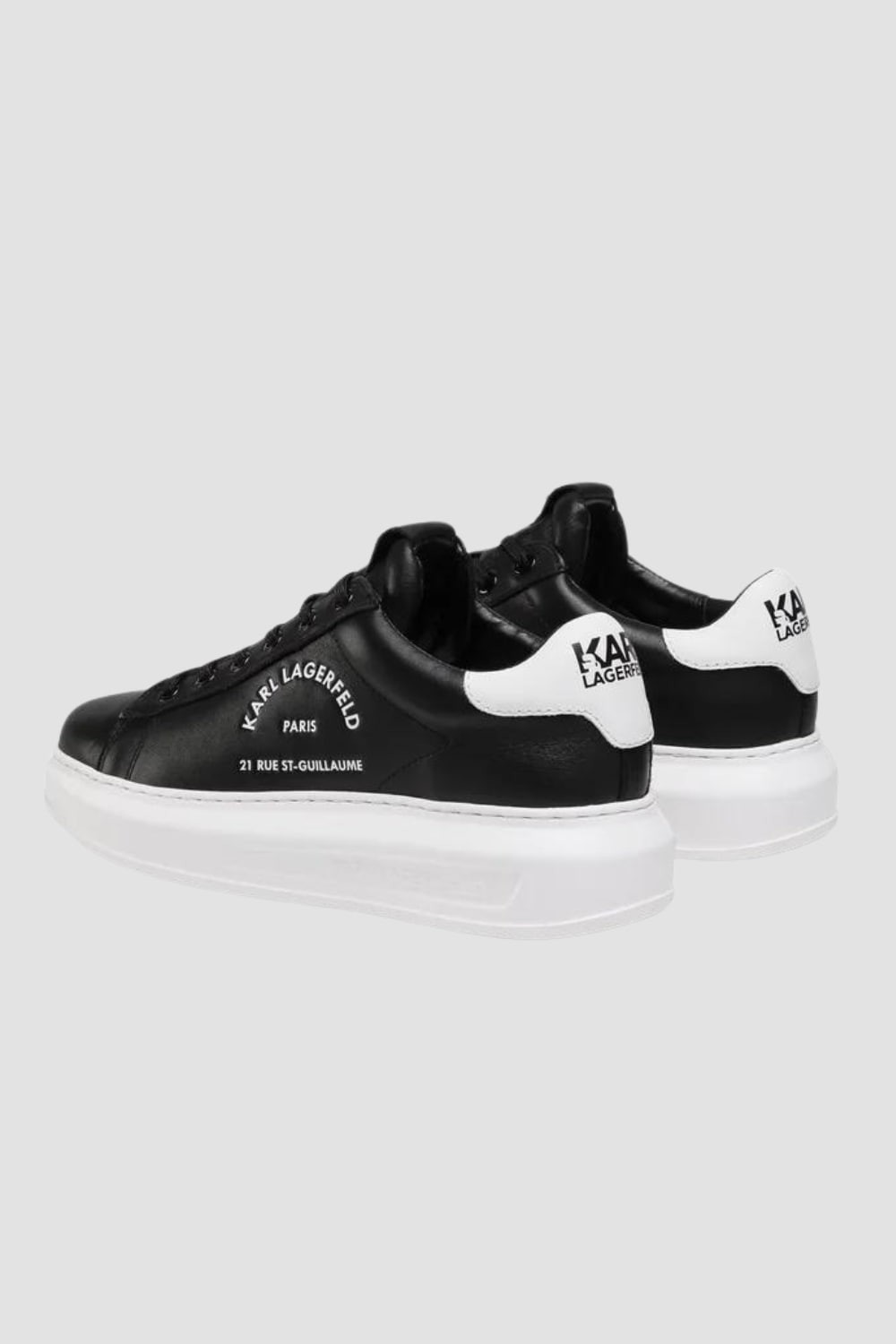 KARL LAGERFELD Black and white leather Maison Karl Lace sneakers