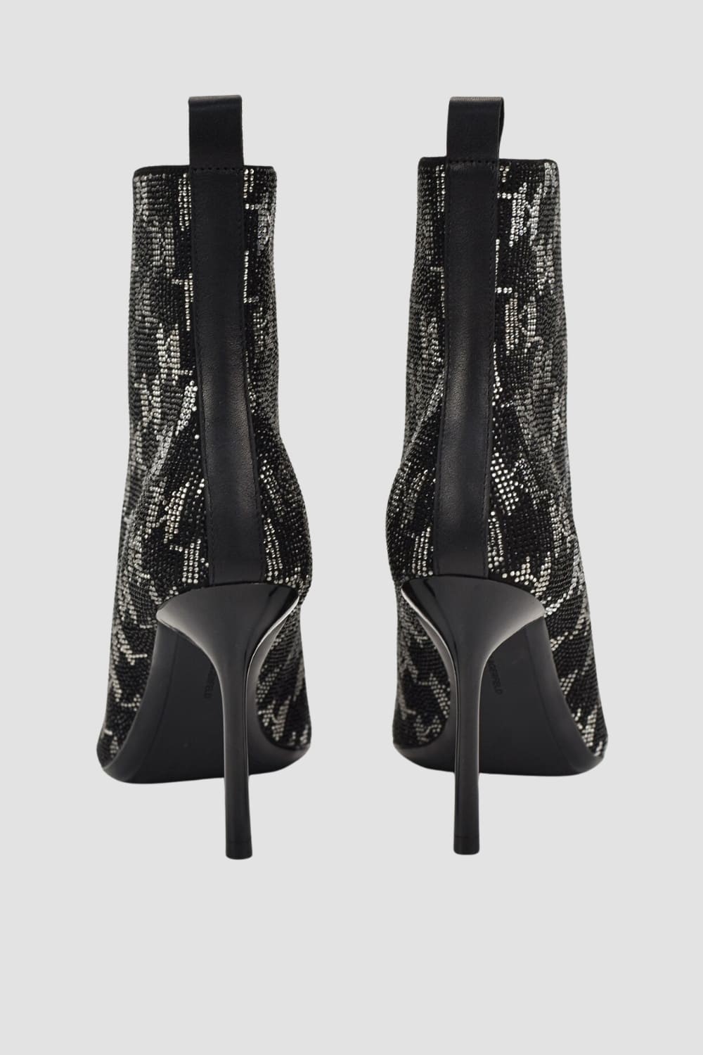 KARL LAGERFELD Black leather Ankle Boot Monogram stiletto boots