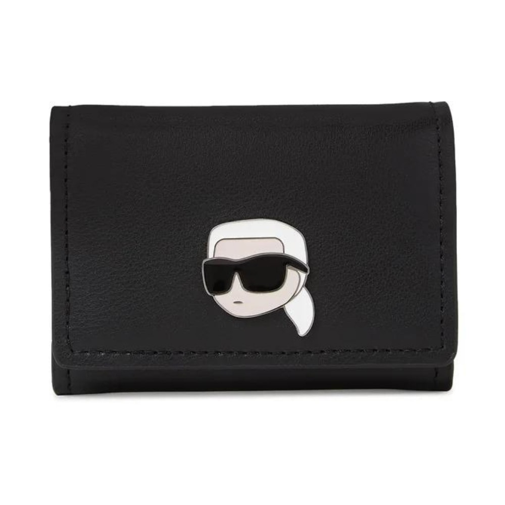 KARL LAGERFELD Czarny skórzany portfel K/ikonik 2.0