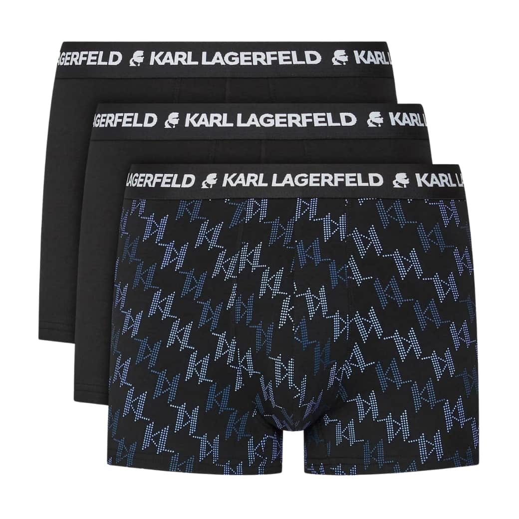 Комплект чорних боксерських трусів KARL LAGERFELD 3PACK Aop Monogram Trunk