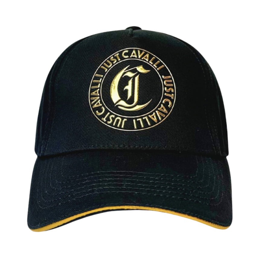 JUST CAVALLI Black JC Gothic Metal Patch Cap