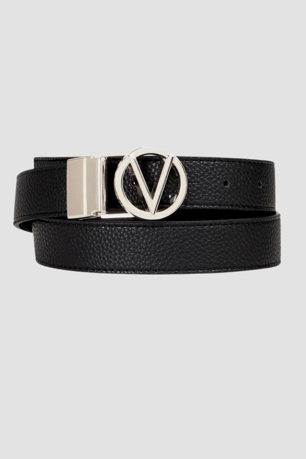 VALENTINO Czarny pasek damski Roof Plaque Buckle Belt