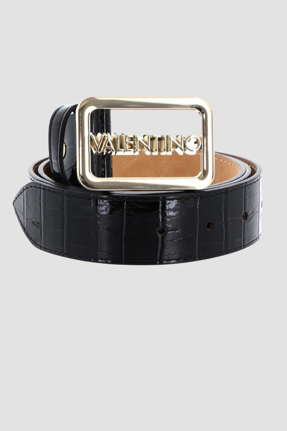 VALENTINO Czarny pasek lakierowany Around Plaque Buckle Belt