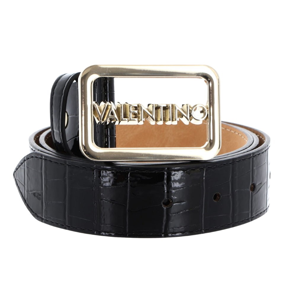 VALENTINO Czarny pasek lakierowany Around Plaque Buckle Belt