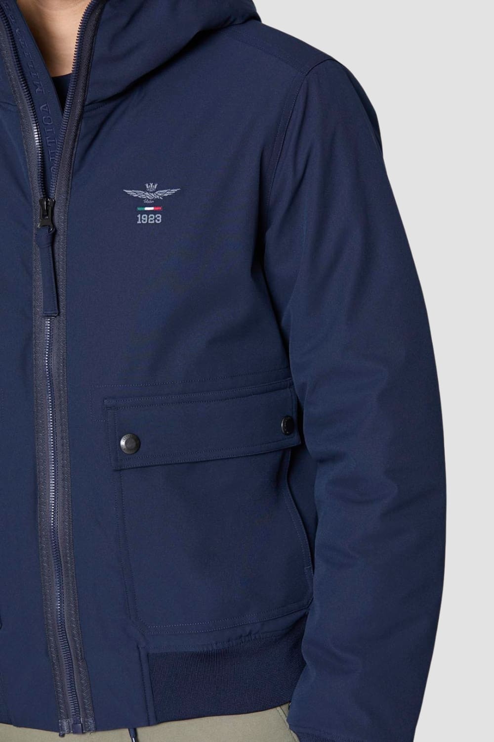 AERONAUTICA MILITARE Navy Blue Hooded Jacket In Stretch Fabric