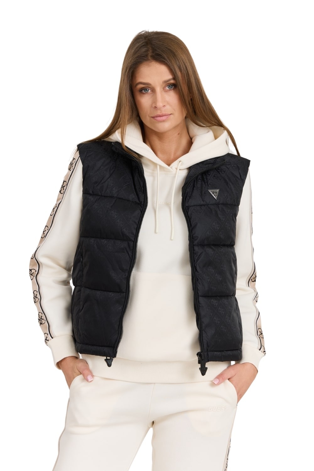 GUESS Czarny damski bezrękawnik New 4g Logo Padded Vest