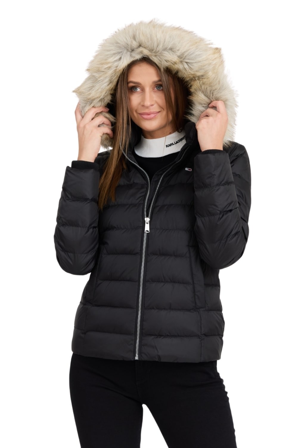 TOMMY JEANS Czarna damska kurtka z futrem