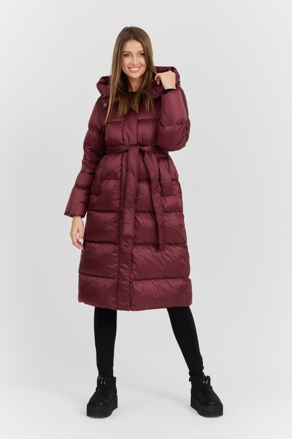 HETREGO Bordowy damski puchowy płaszcz Karen Woman Quilted Coat